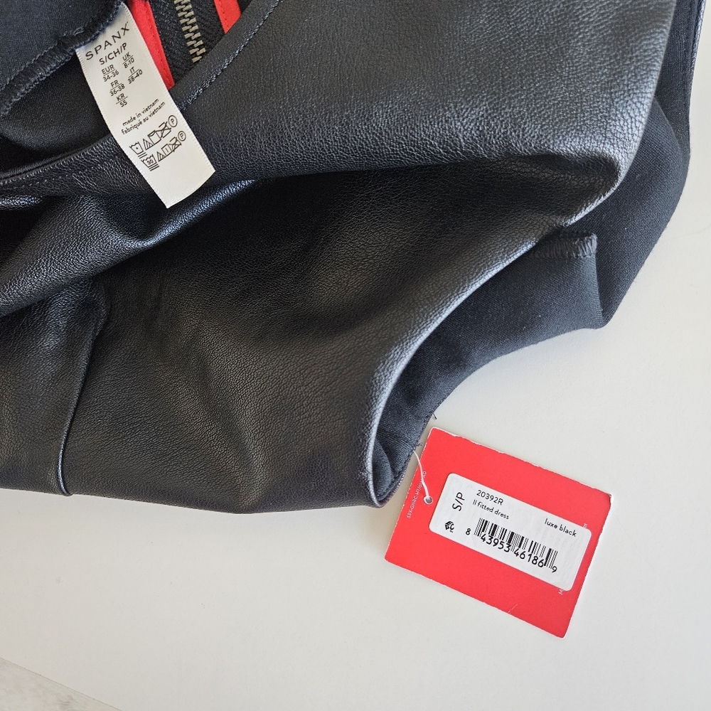 NWT Spanx | II Fitted Dress Faux Leather Luxe Black Dress, Womens Small - Picture 11 of 12